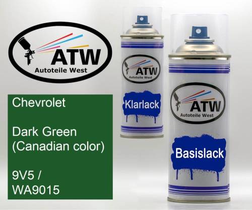 Chevrolet, Dark Green (Canadian color), 9V5 / WA9015: 400ml Sprühdose + 400ml Klarlack - Set, von ATW Autoteile West.